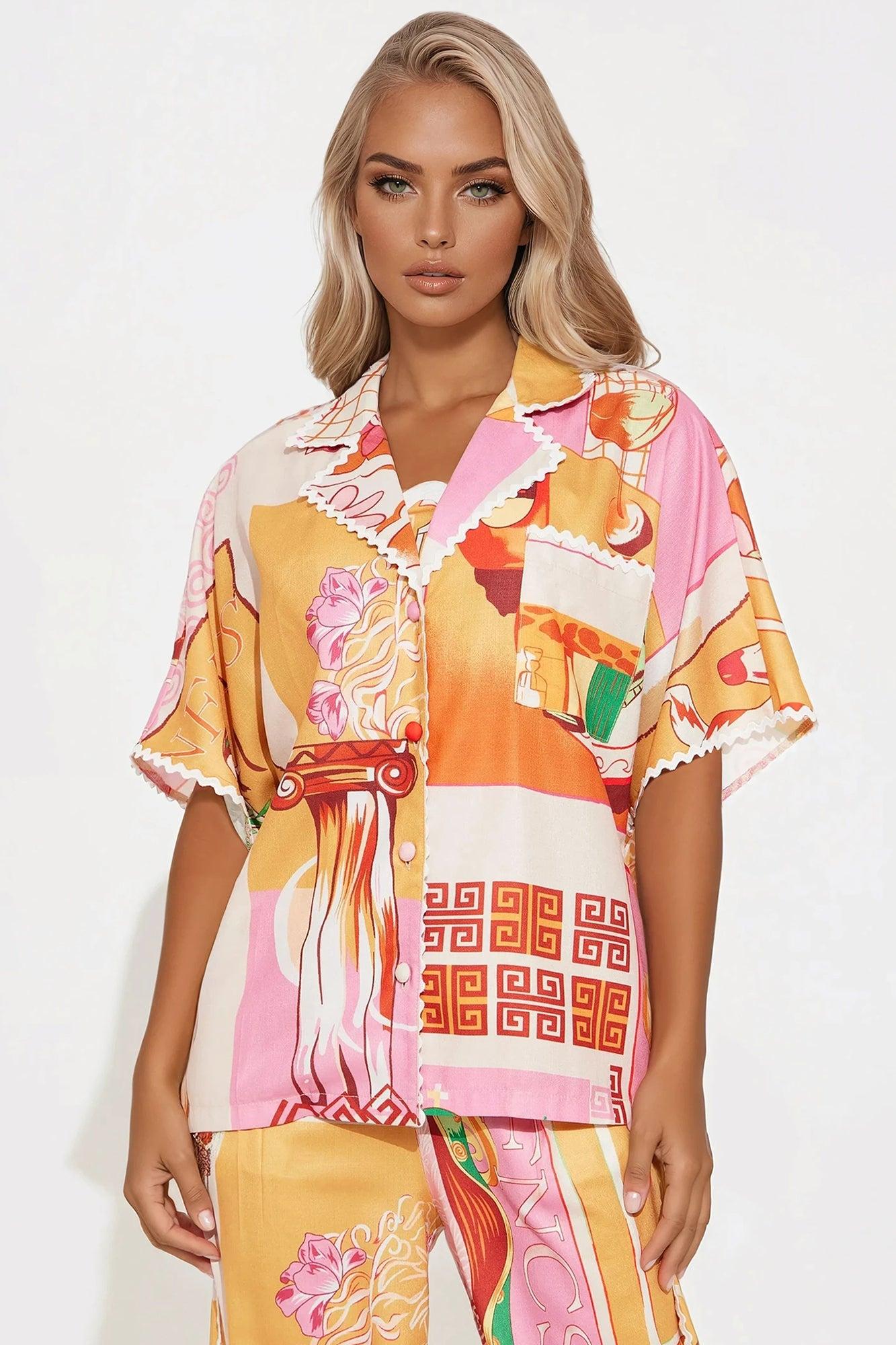 Vacay Vogue 3 Piece Pant Set - Orange/combo Product Image