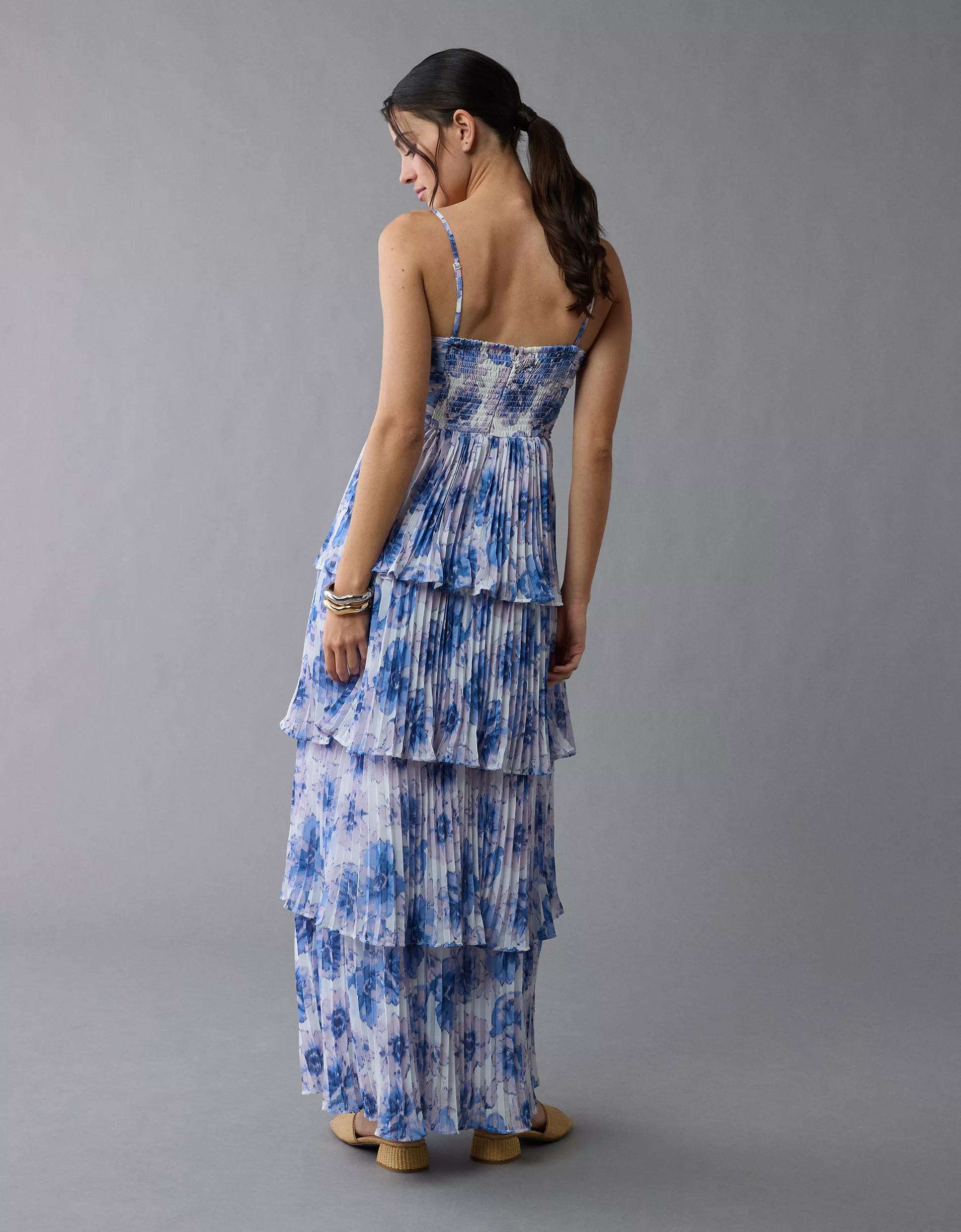 AE Tiered Pleated Maxi Dress Product Image