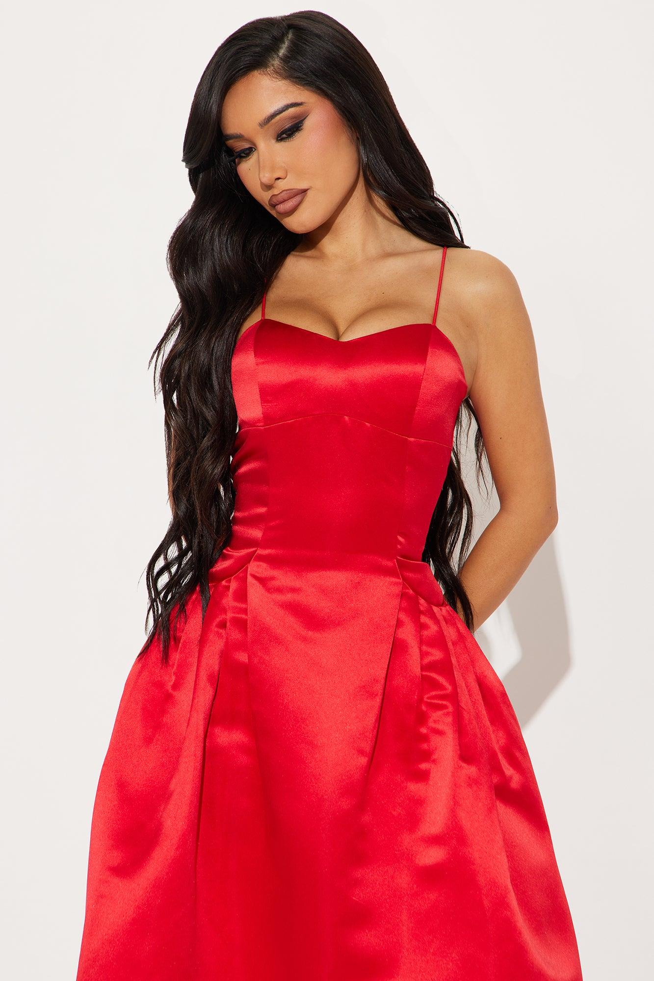 Dream Come True Satin Midi Dress - Red Product Image