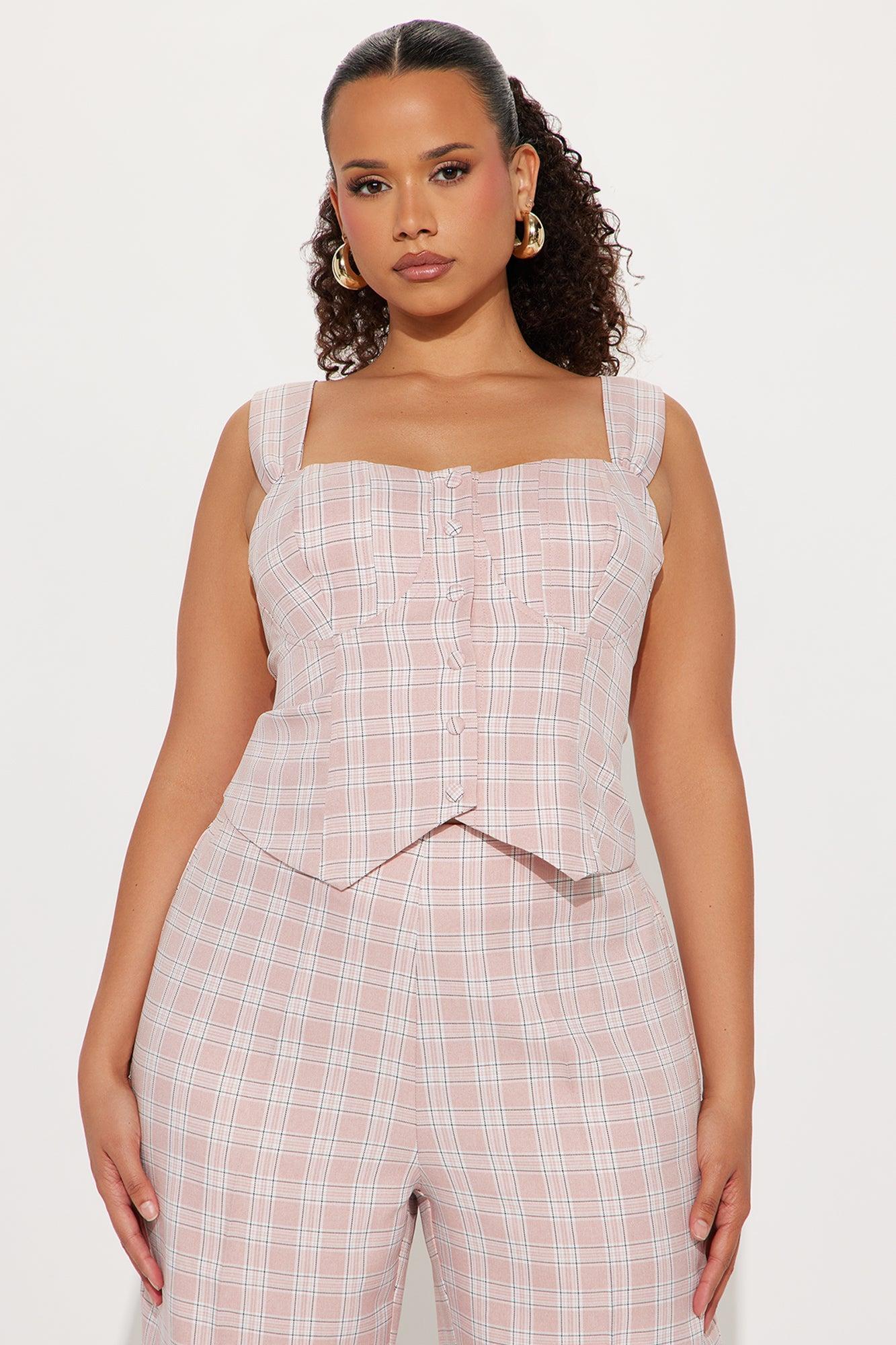 Office Hours Plaid Pant Set - Pink/combo Product Image