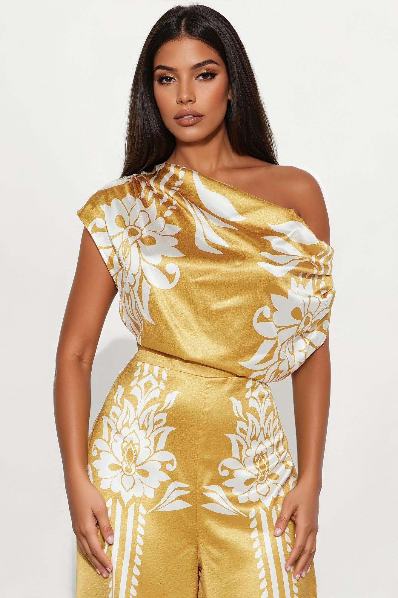 Champagne Spritz Satin Jumpsuit - Mustard/combo Female Product Image