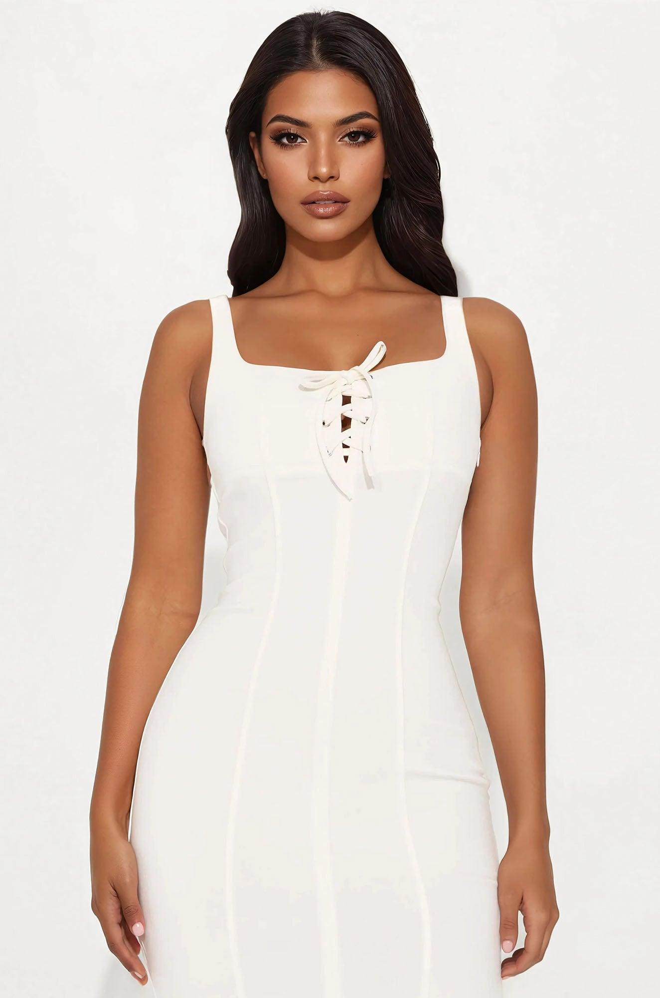 Talisa Lace Up Midi Dress - Off White Female Product Image