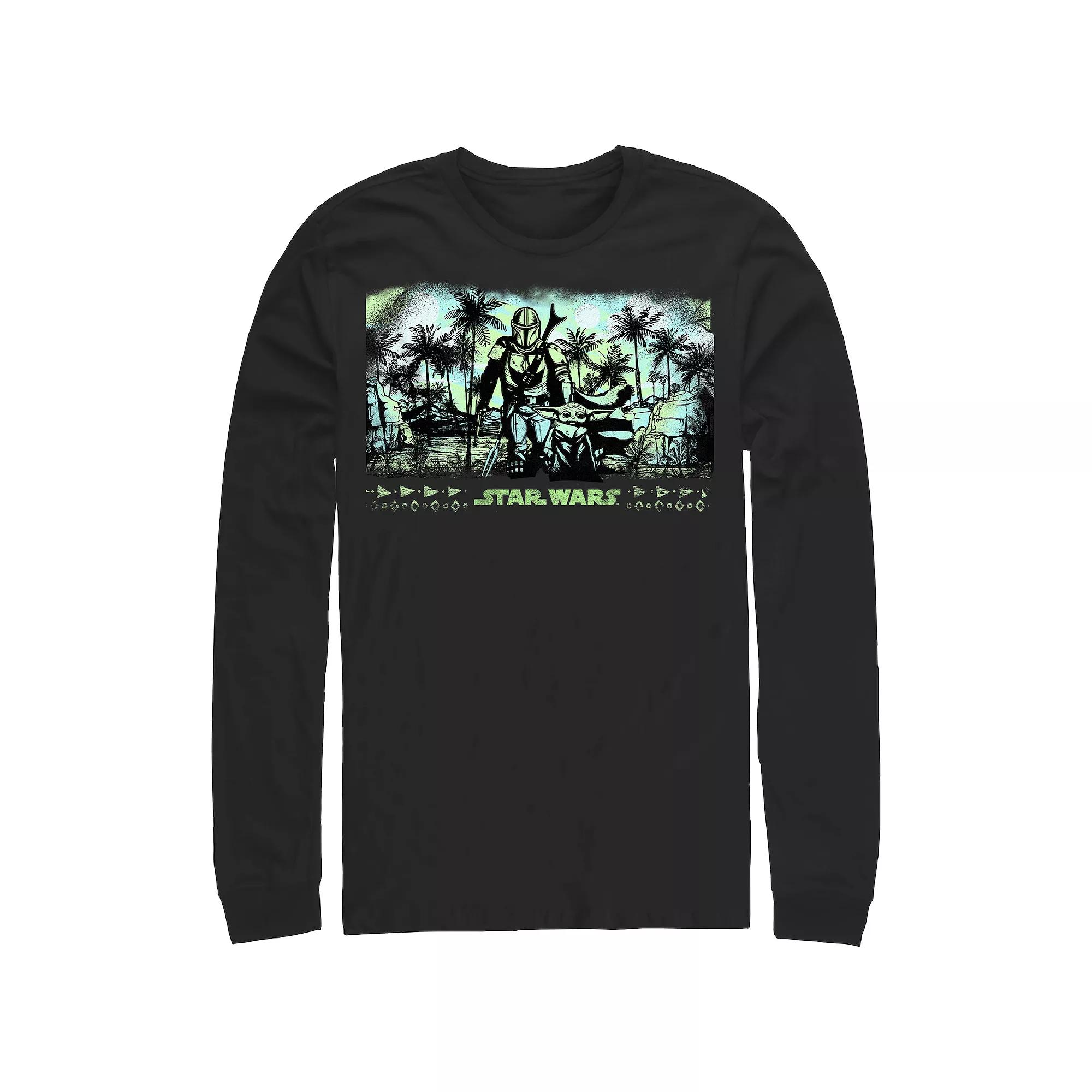 Men's The Mandalorian Mando And Grogu Palm Tree Walk Graphic Tee,  Product Image