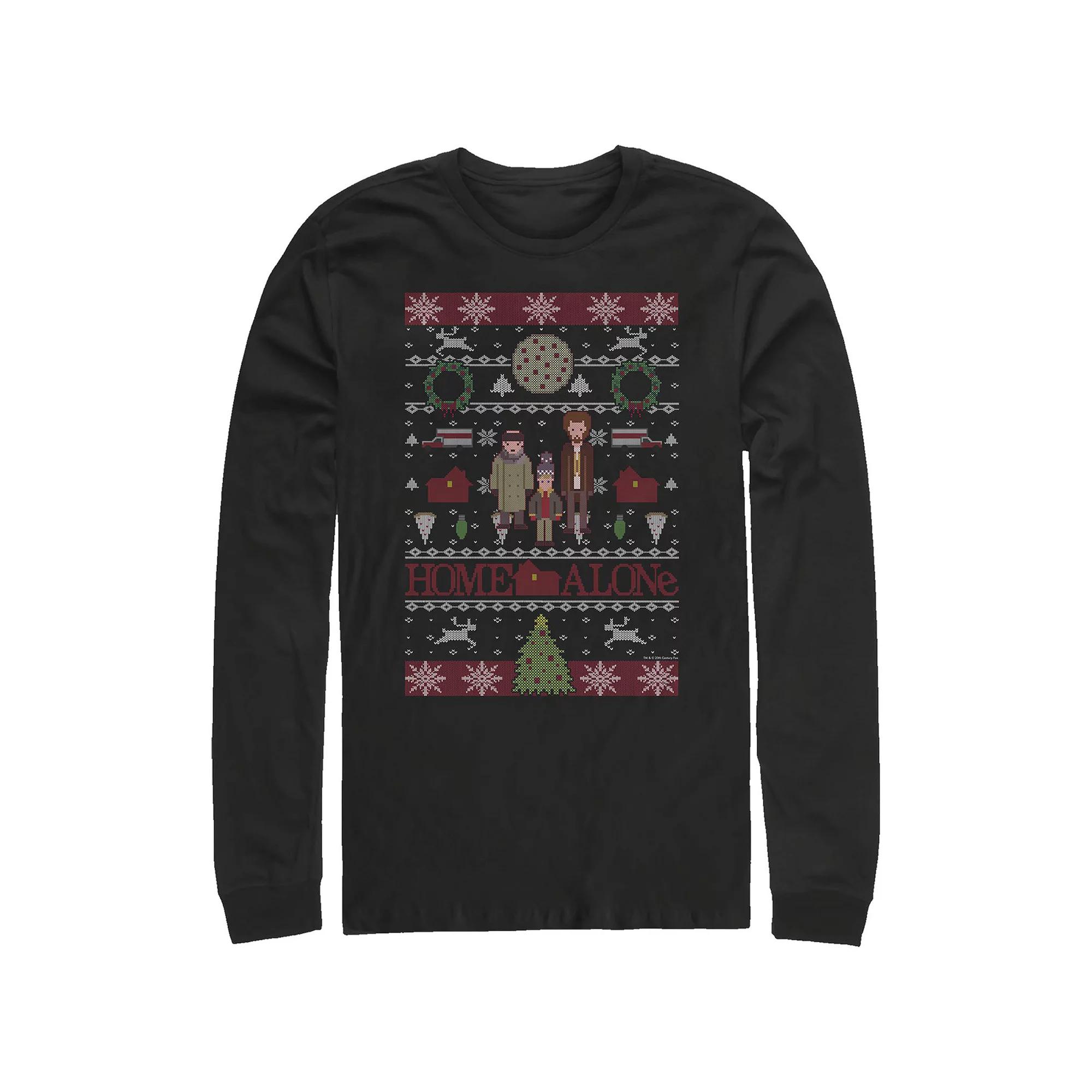Big & Tall Home Alone Christmas Sweater Long Sleeve Graphic Tee, Men's, Size: 3XL, Black Product Image