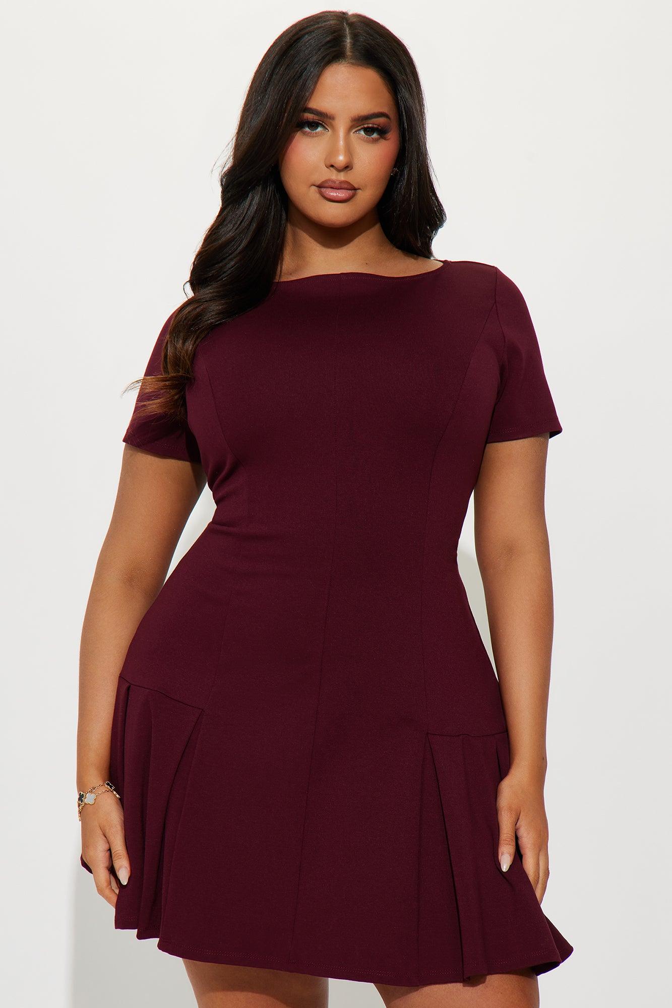 Business Beauty Pleated Mini Dress - Wine Product Image