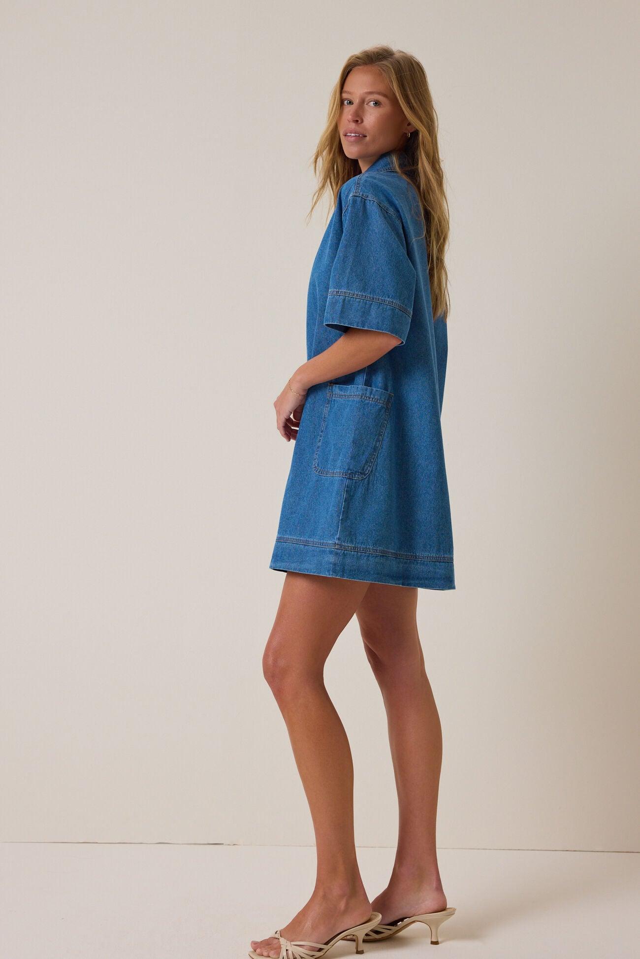 Maya Denim V-Neck Dress Product Image