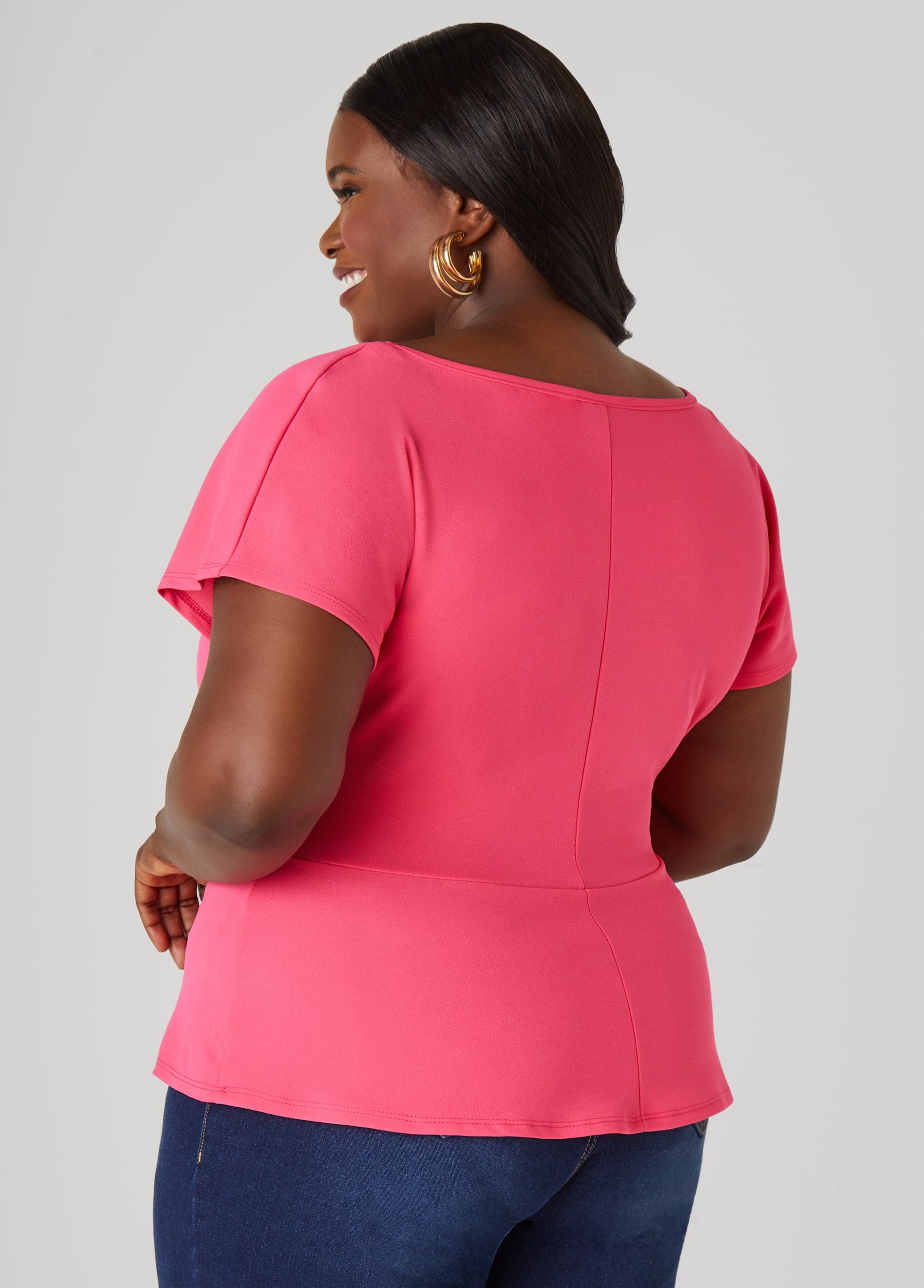 Plus Size Pleated Peplum Top Ashley Stewart Product Image