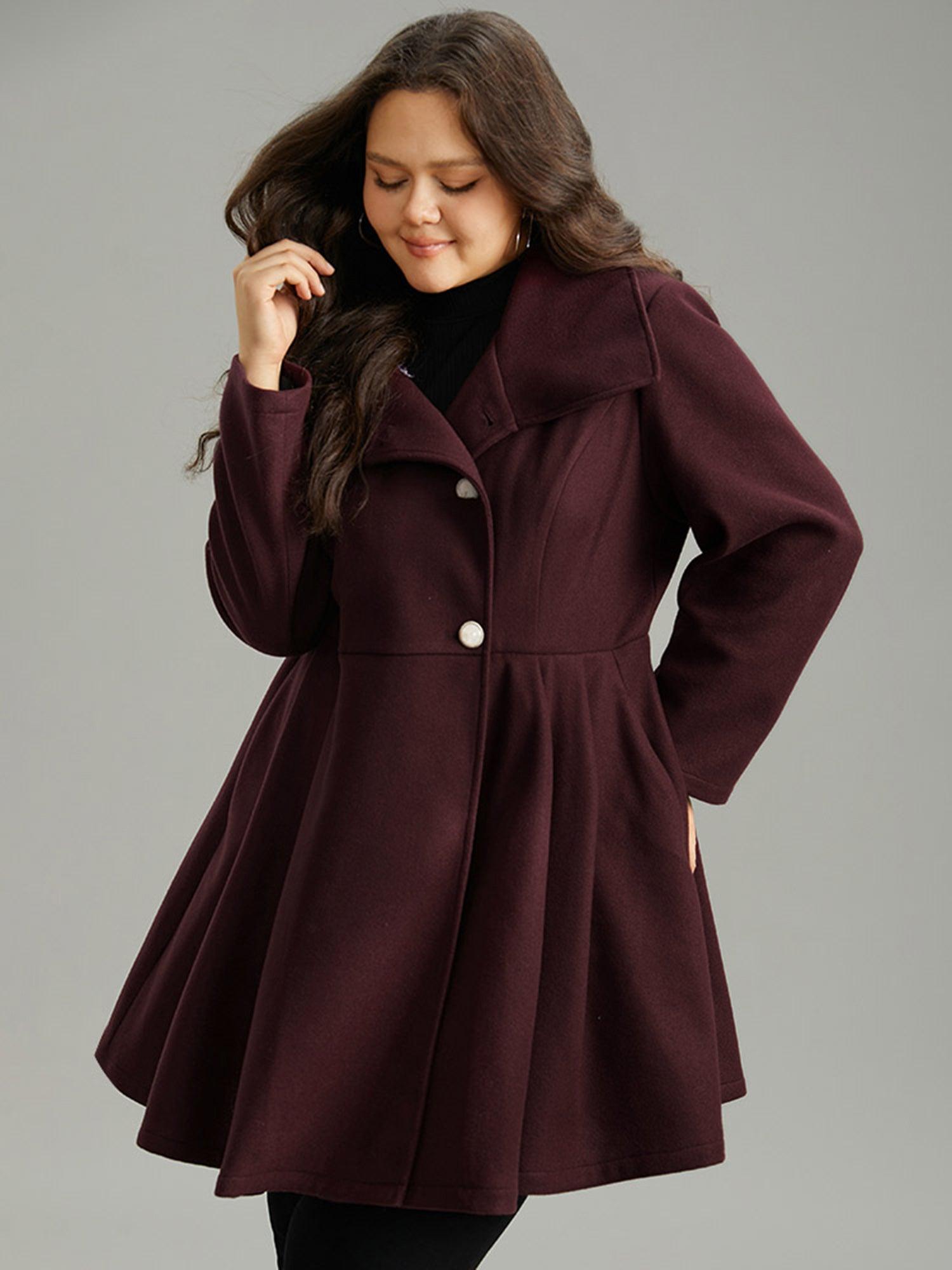 Plain Button Up Pocket Asymmetrical Lapel Collar Coat Female Product Image