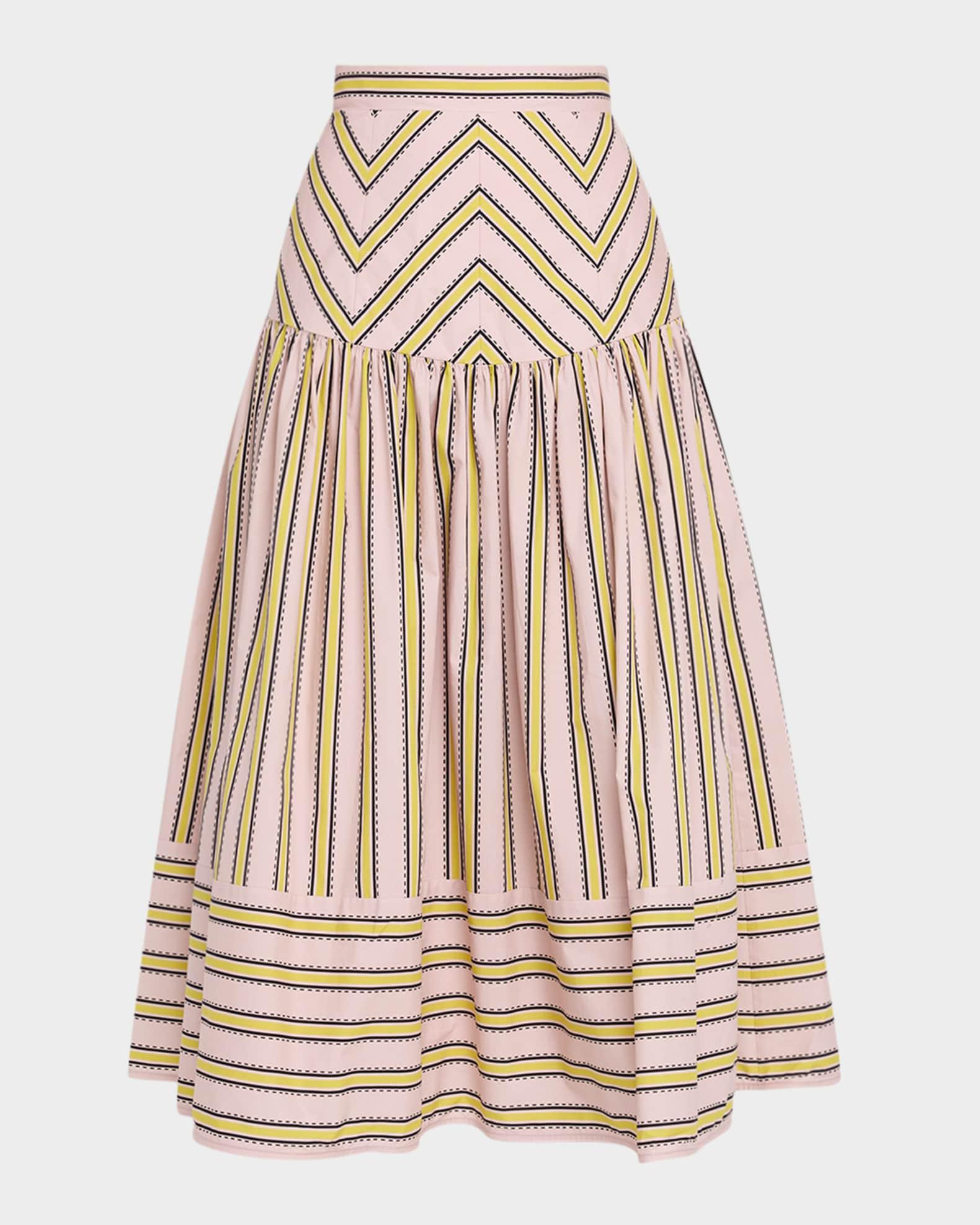 Kristina Striped Drop-Waist Midi Skirt Product Image