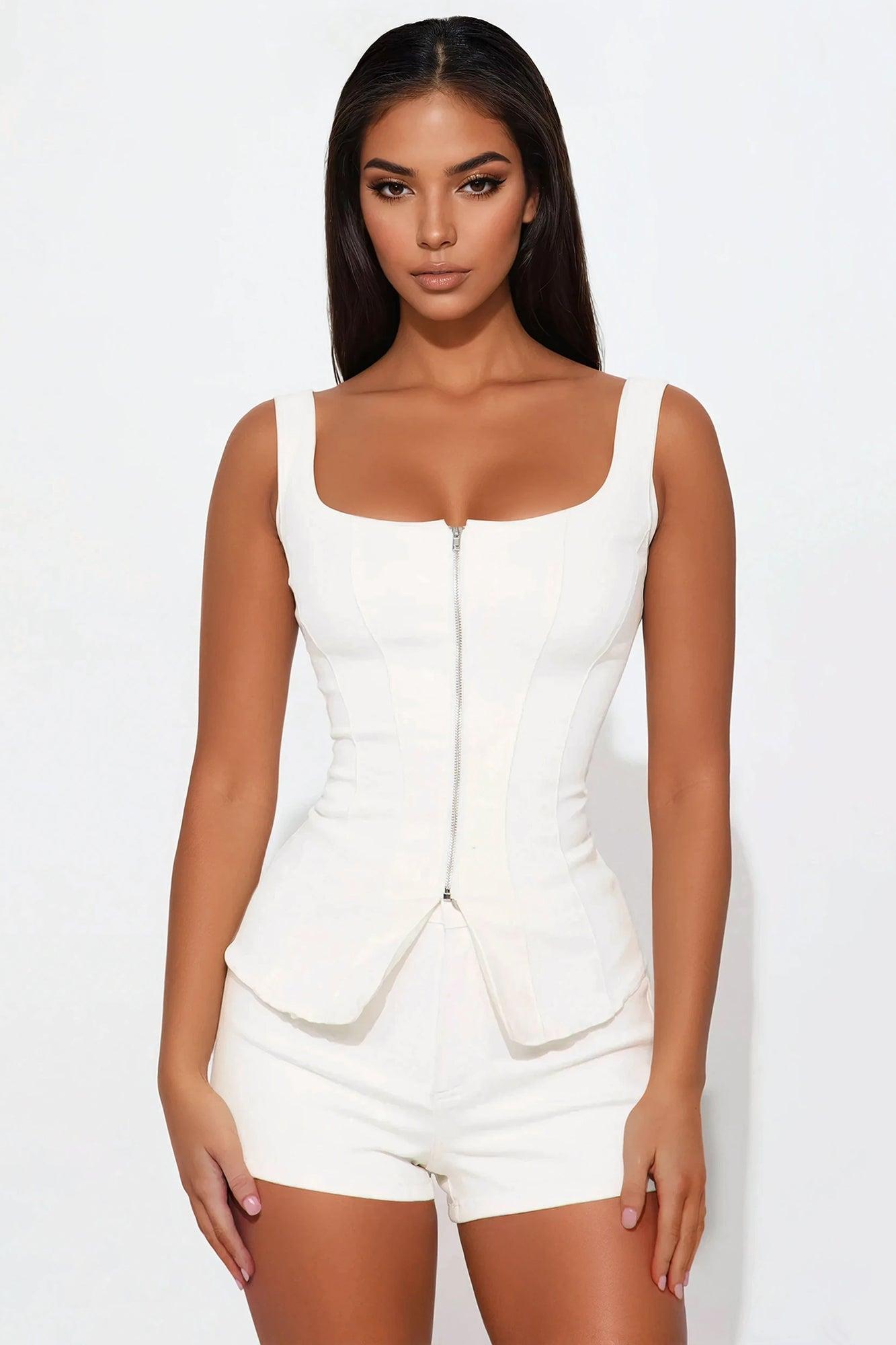 Ava Denim Short Set - White Product Image