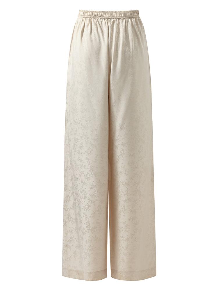 16 Momme Mulberry Silk Jacquard Women Wide Leg Pants Product Image
