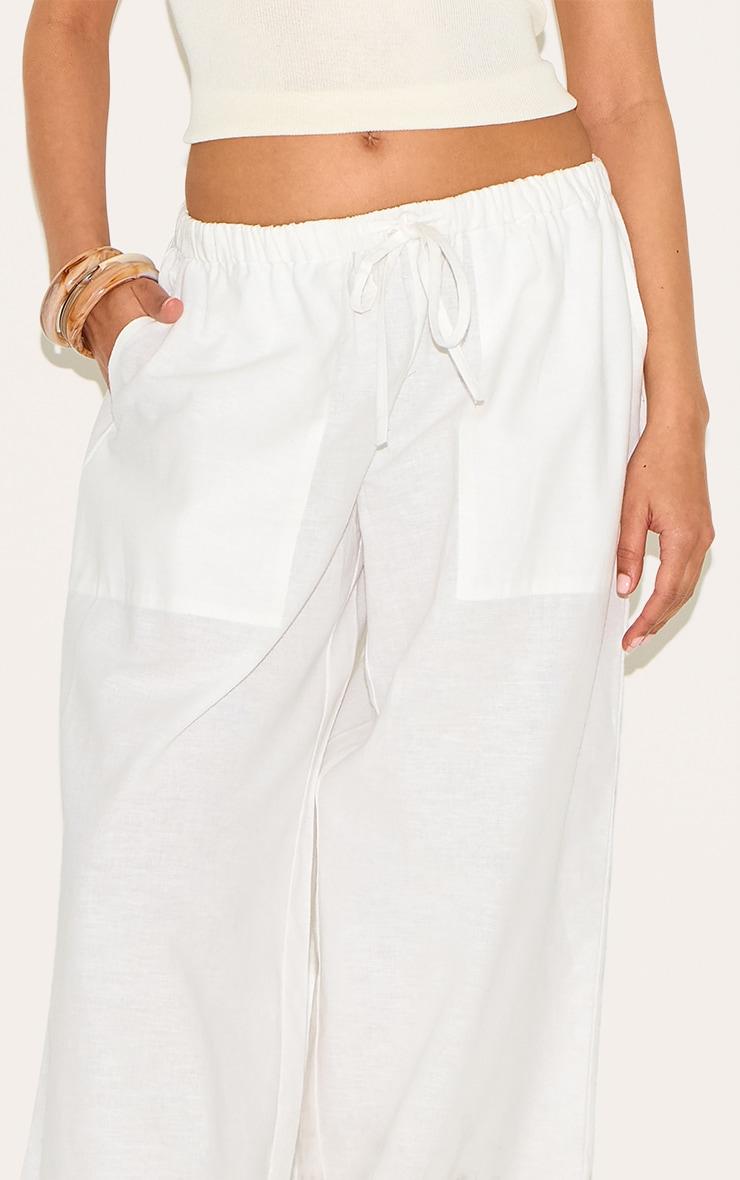 Petite White Linen Drawstring Waist Pants Product Image
