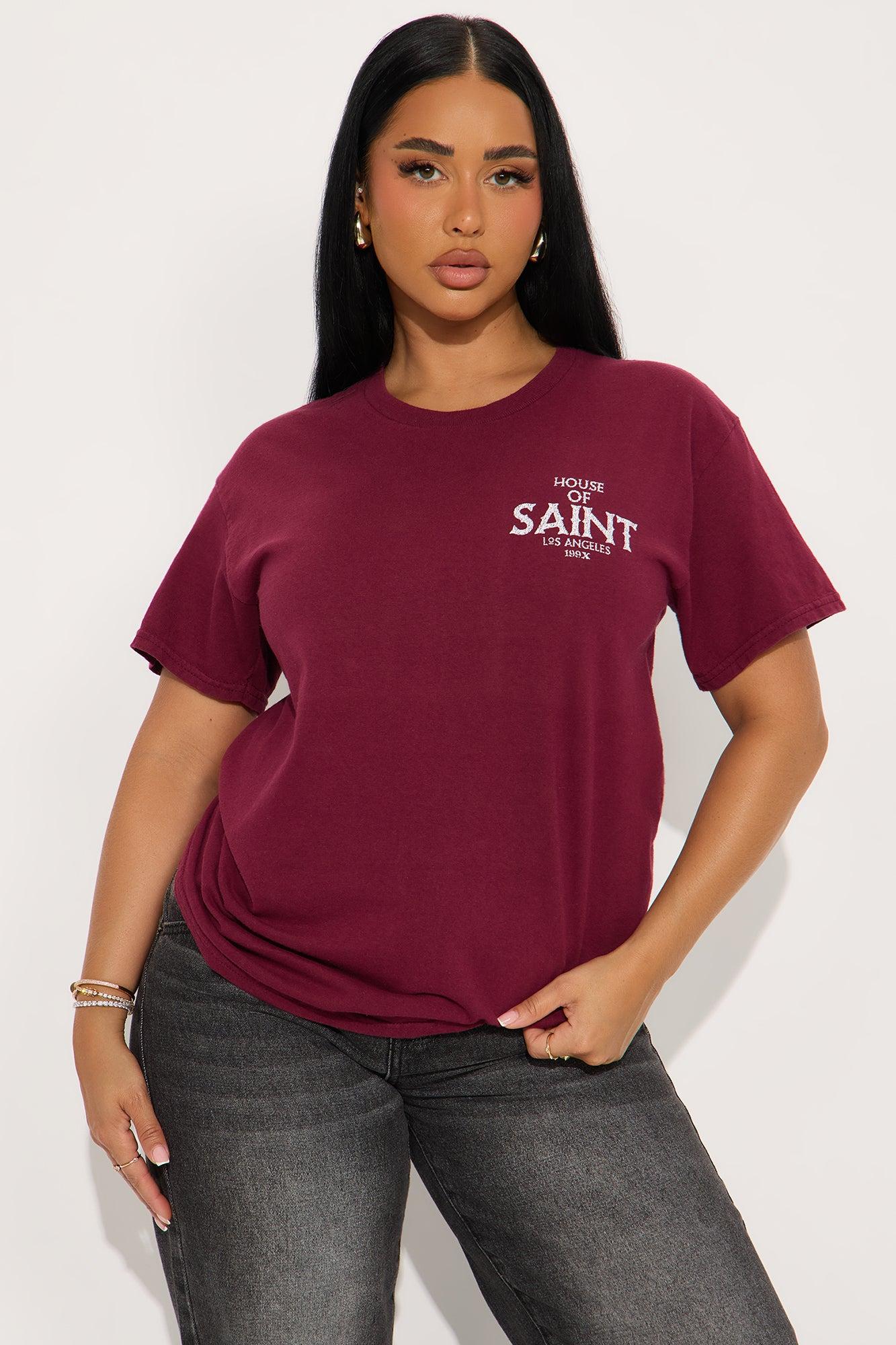 Cross Saint Front And Back Vintage Wash Tee - Burgundy Female Product Image