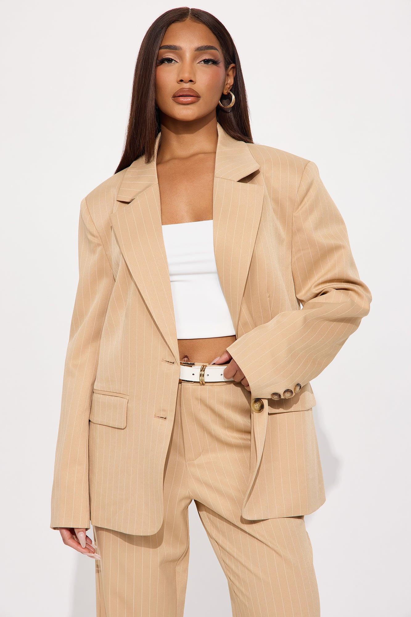 Kelsey Pinstripe Blazer - Tan Product Image