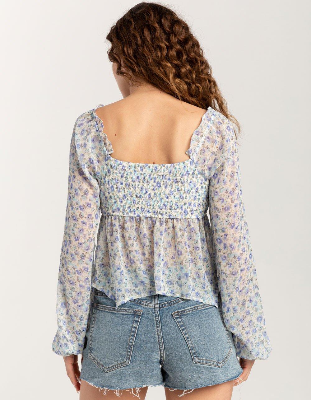 FULL TILT Ruffle Ditsy Womens Long Sleeve Top - Cream Combo Product Image