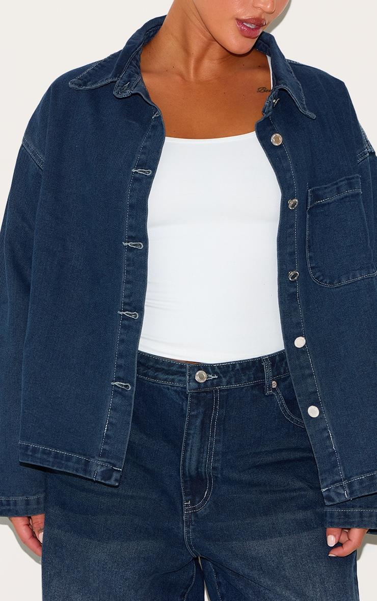  Plus Indigo Long Sleeve Boxy Denim Shirt Product Image
