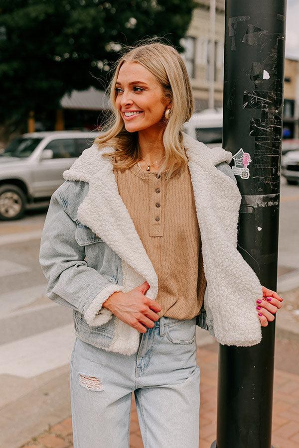 Breezy Times Oversized Henley Top In Taupe Product Image