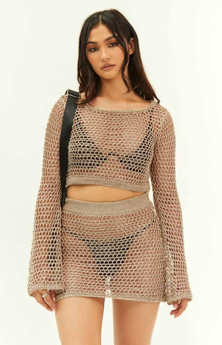 Wild Thoughts Gold Metallic Knit Top Product Image