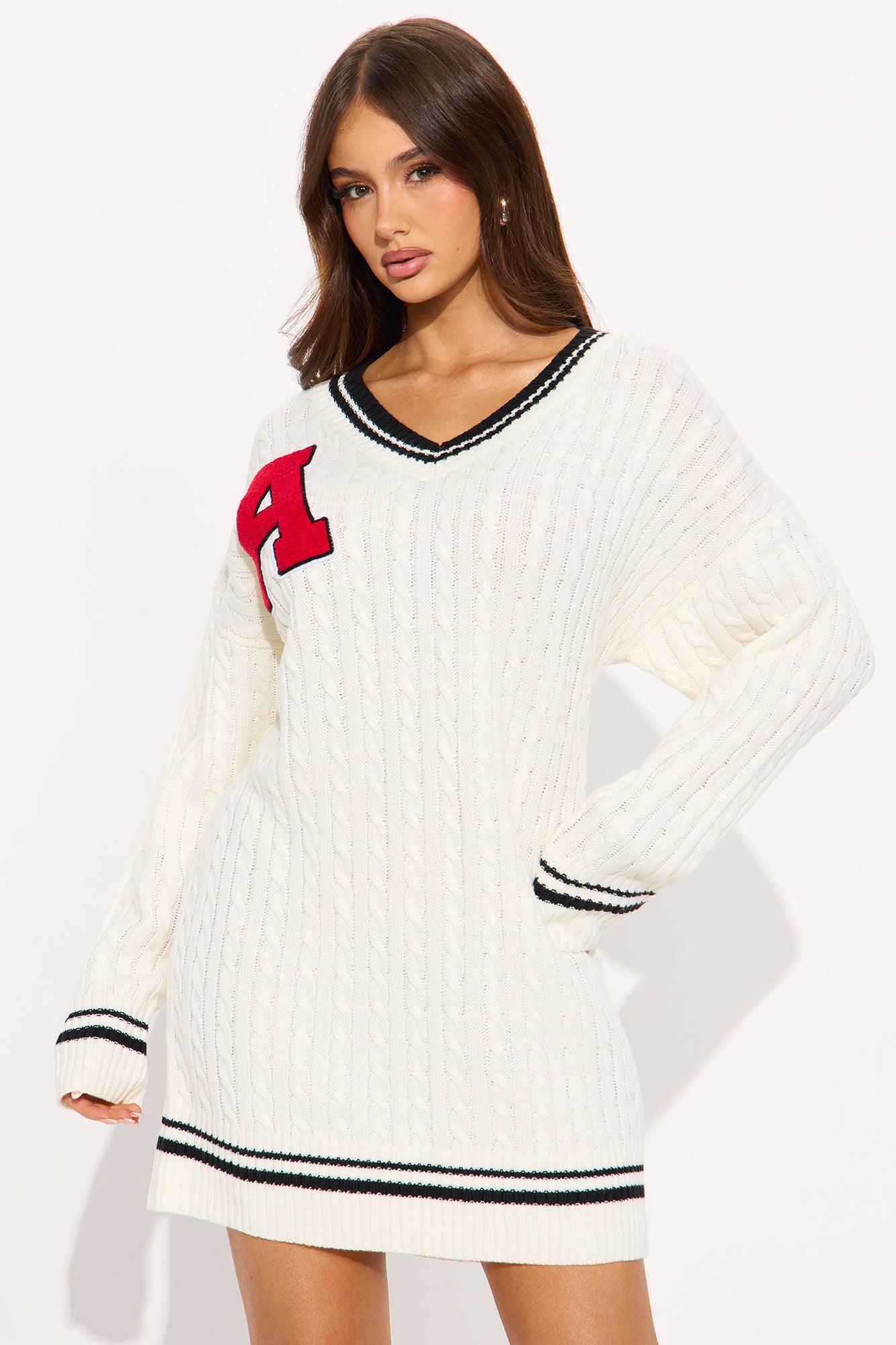 A Team Sweater Mini Dress - White Product Image