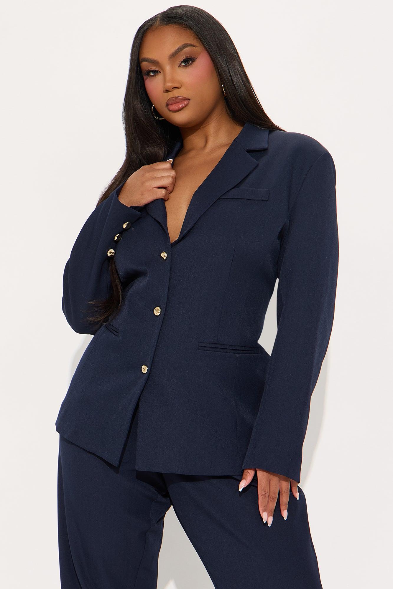 I Rest My Case Fitted Waist Blazer Set - Navy Product Image