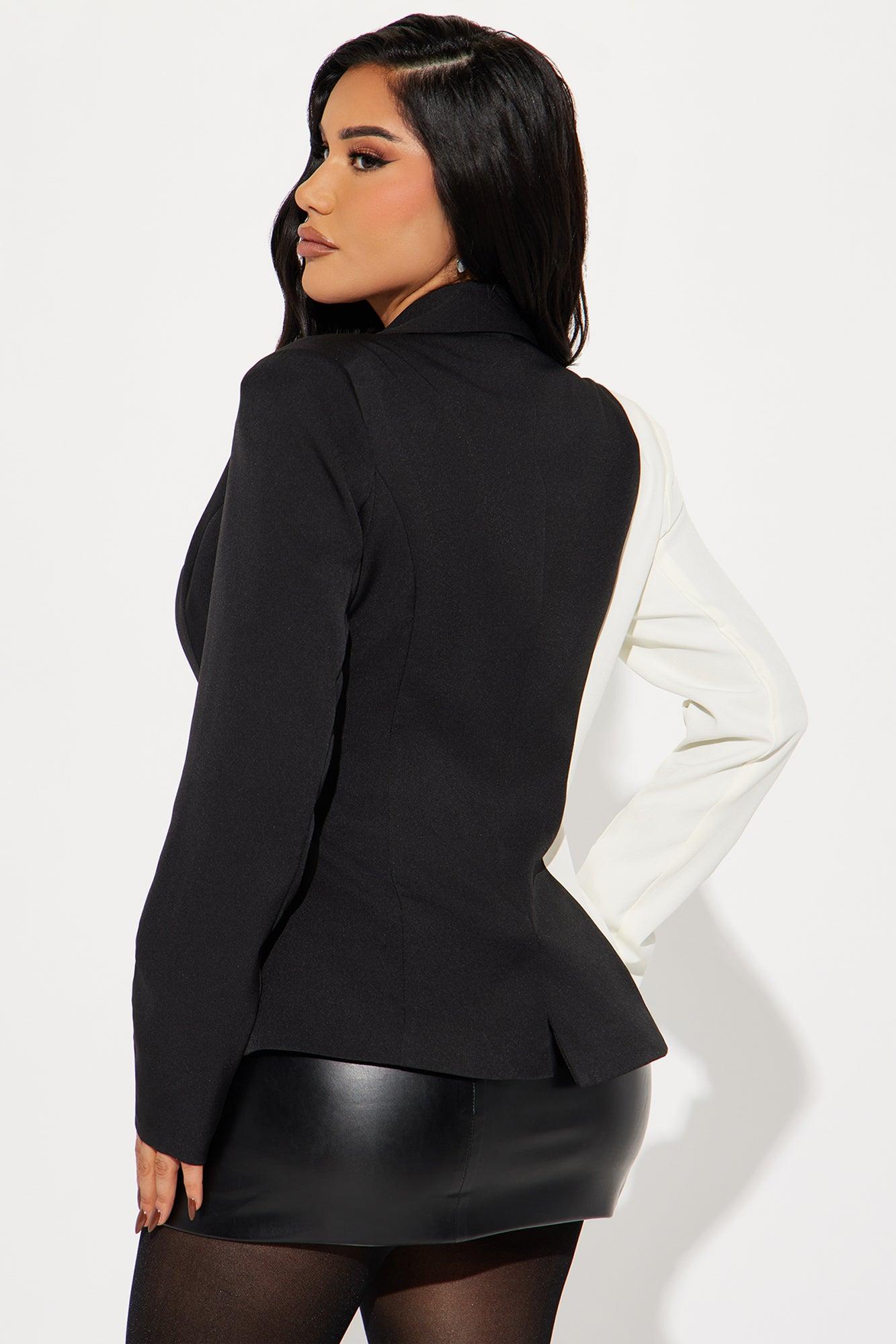 Two Shades Colorblock Blazer - Black/White Product Image