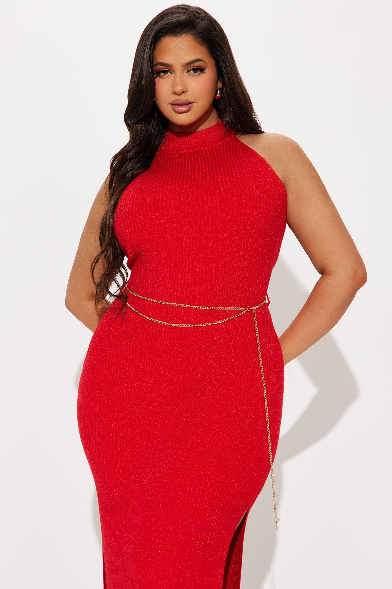 Lisa Glitter Sweater Maxi Dress - Red Product Image
