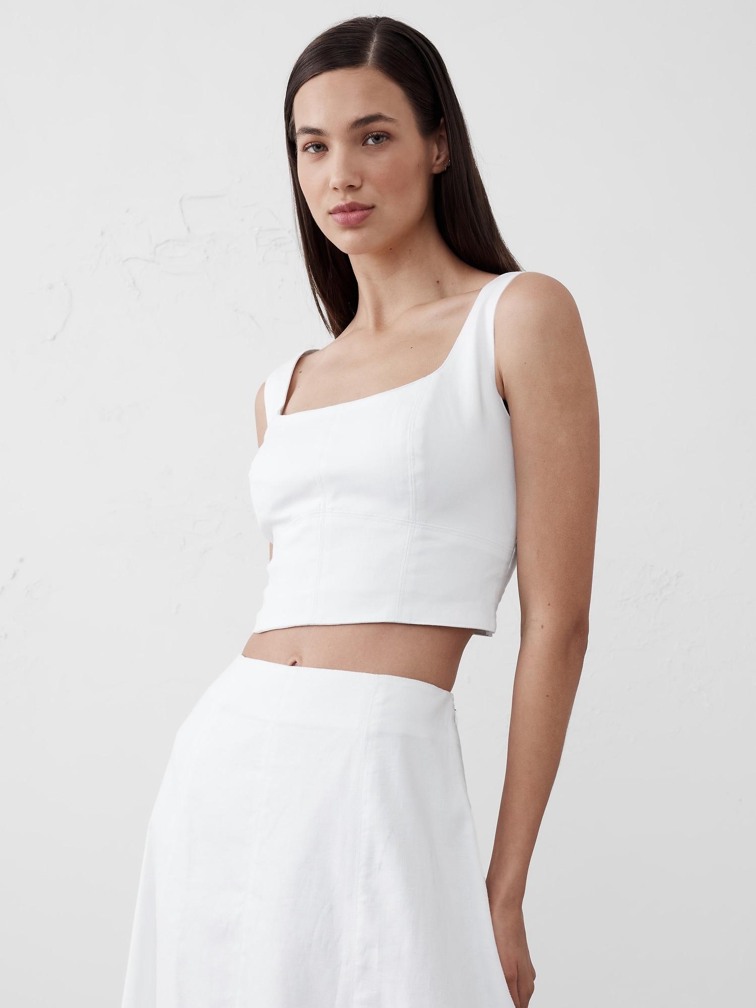 Linen-Blend Square-Neck Bustier Product Image