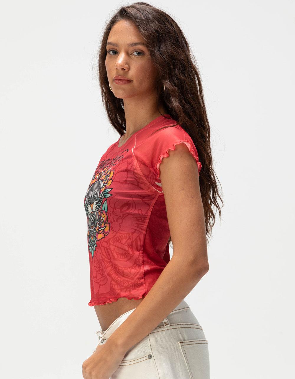 AFFLICTION Ginger Womens Mesh Raglan Tee - RED Product Image