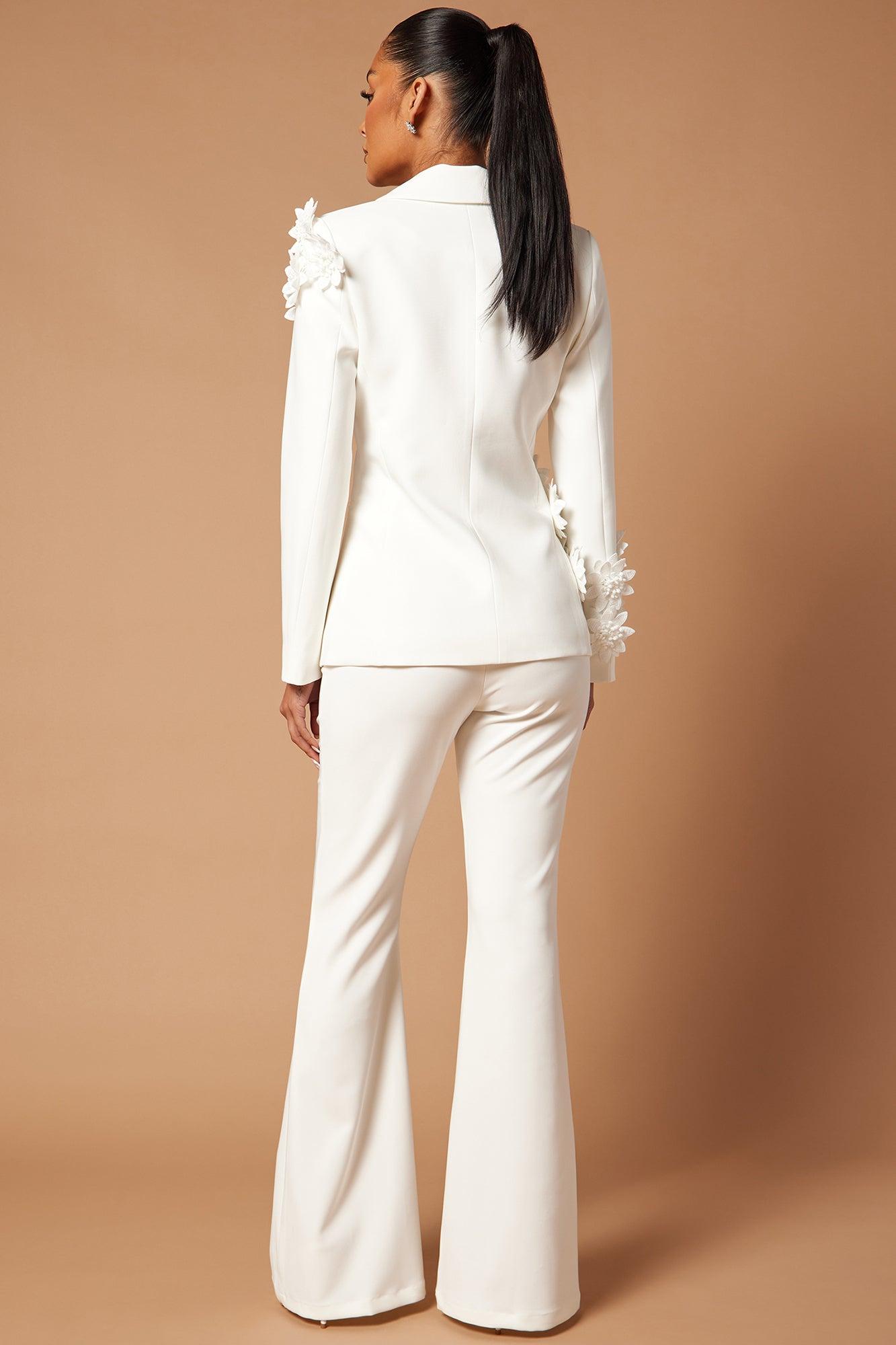 Claudette Floral Embroidered Suit Set - White Product Image