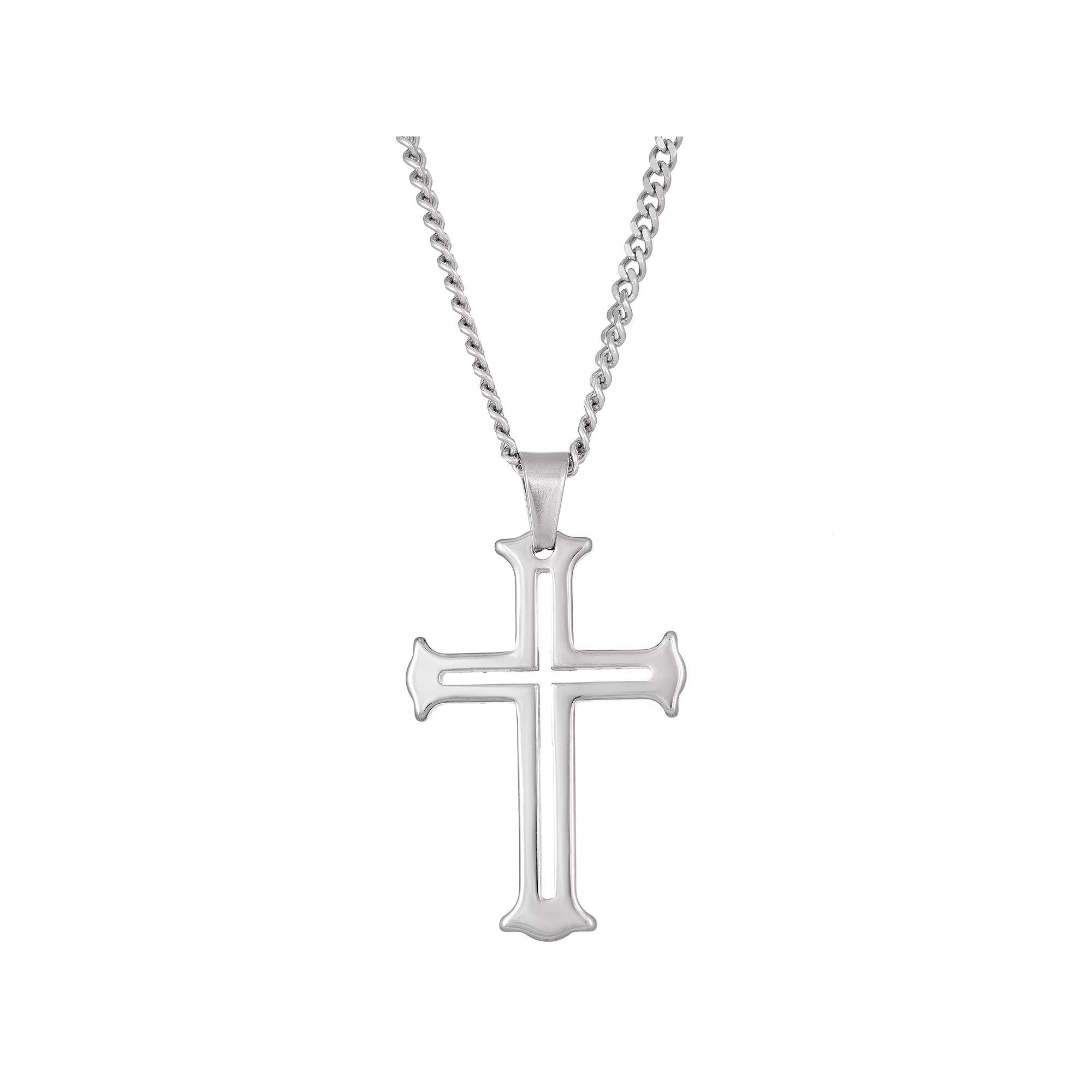 Men's LYNX Tungsten Curb Chain Cross Pendant Necklace, Size: 24", Stainless Product Image