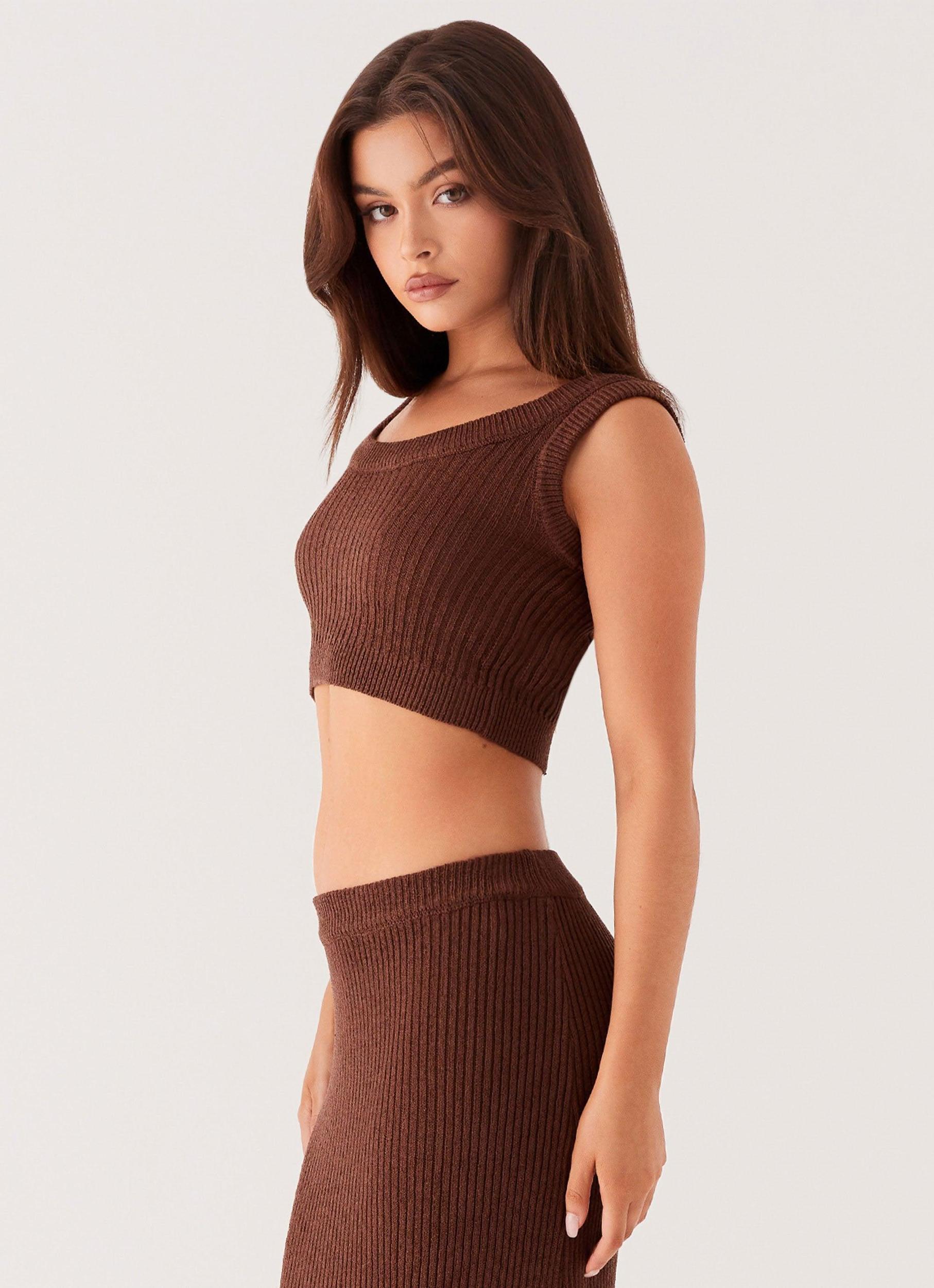 Season Fever Knit Crop Top - Chocolate Product Image