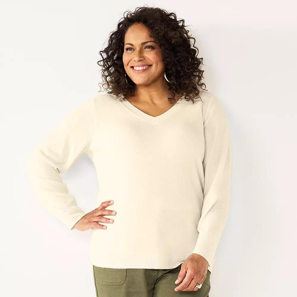 Plus Size Croft & Barrow® Extra Soft V-Neck Sweater, Women's, Size: 2XL, Ivory Product Image