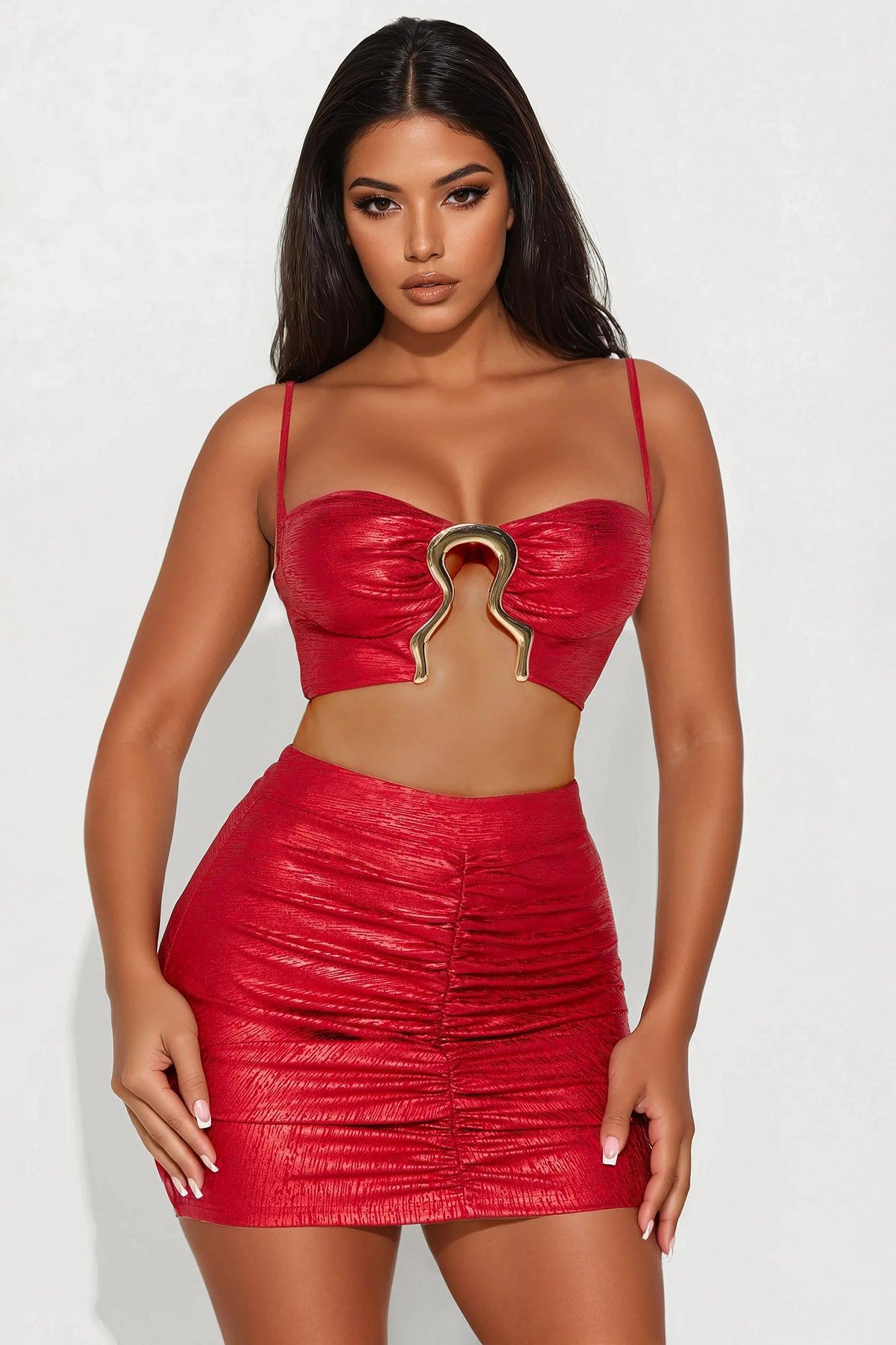 Back To You Bandage Mini Skirt Set - Red Product Image