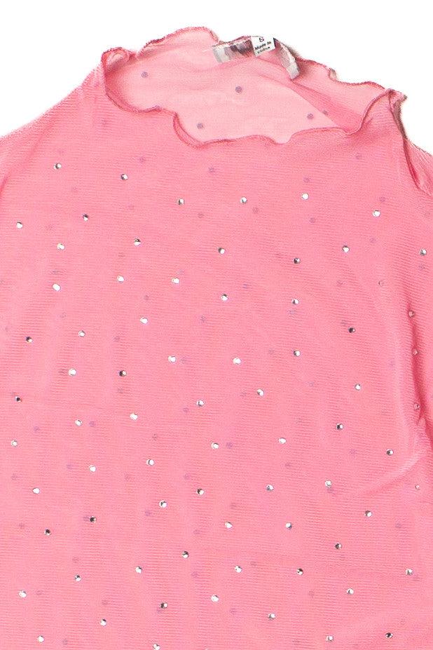 Long Sleeve Fur Trim Rhinestone Mesh Top Product Image