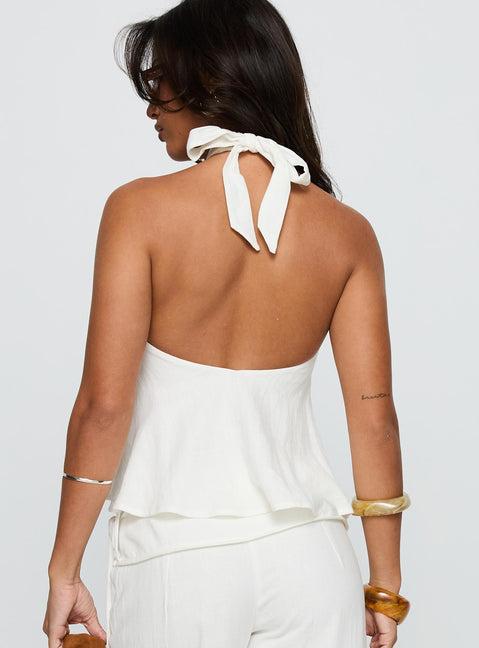 Aquaria Halter Linen Blend Top White Product Image