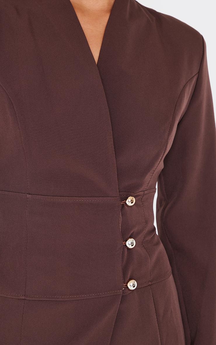 Chocolate Woven Button Detail Blazer Dress Product Image
