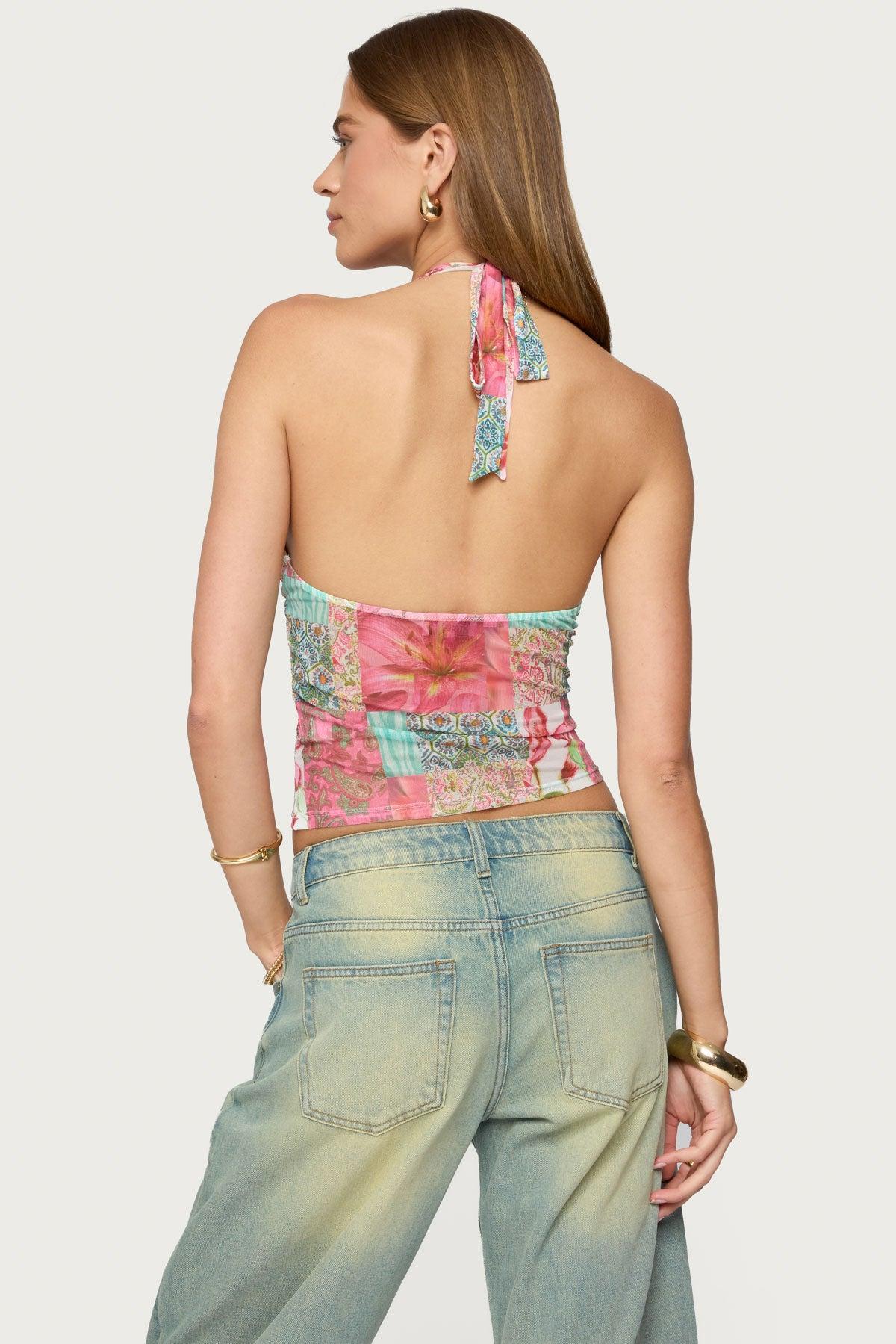 Catie Printed Mesh Halter Top Product Image