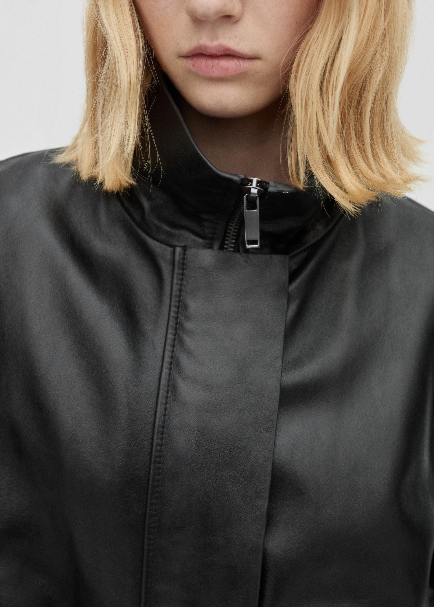 Oversized leather jacket - Women | MANGO USA Product Image