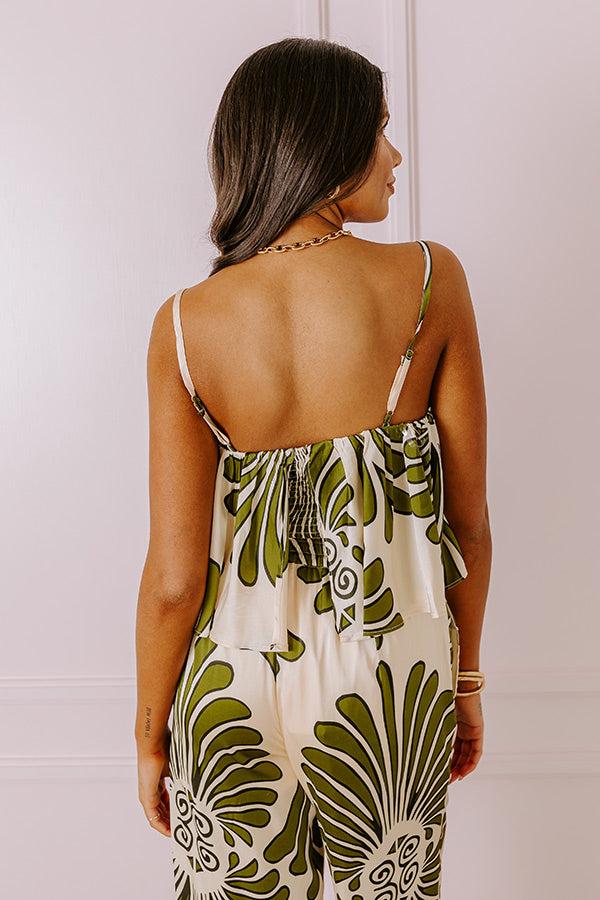 Hawaiian Paradise Satin Crop Top In Olive Product Image