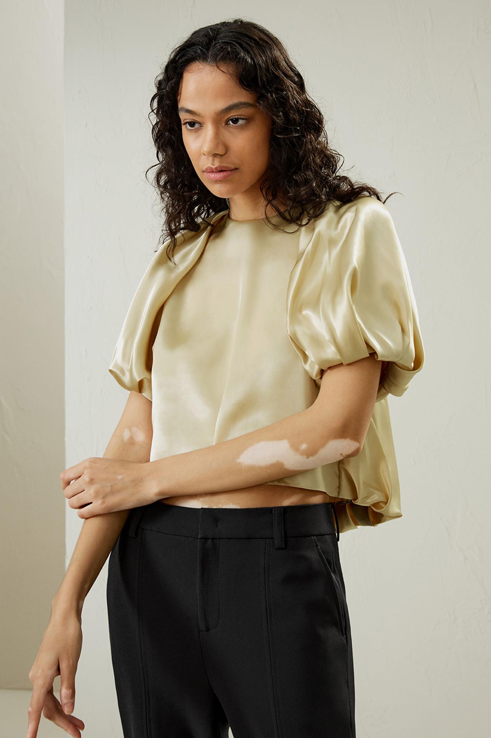Puff Short Sleeve Watershine Silk Top Product Image