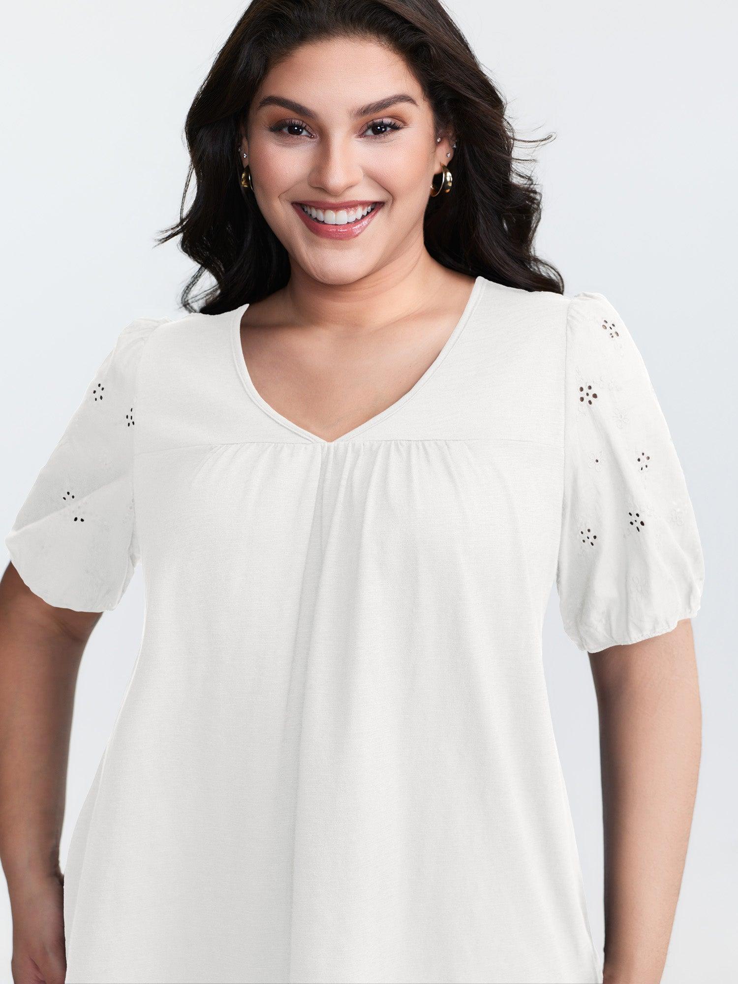 Cotton Slub Textured Embroidered Knit Top Female Product Image