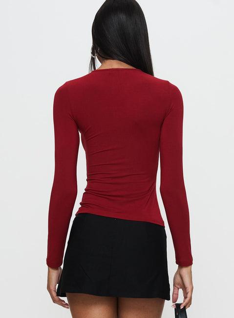 Orlaith Cut Out Long Sleeve Top Burgundy Product Image