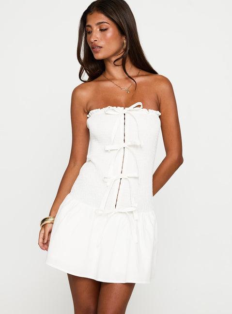 Think And Smile Strapless Tie Detail Playsuit White Product Image