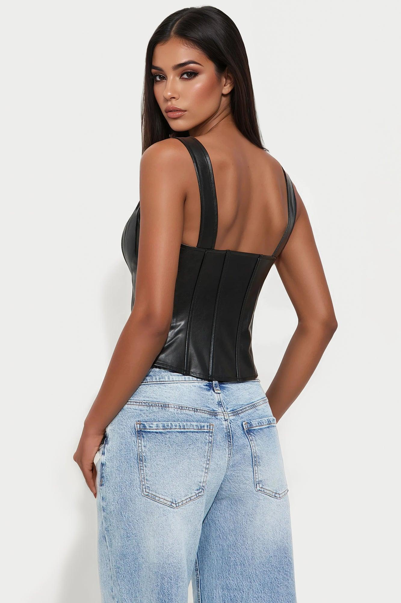 The Old Days Faux Leather Corset Top - Black Female Product Image