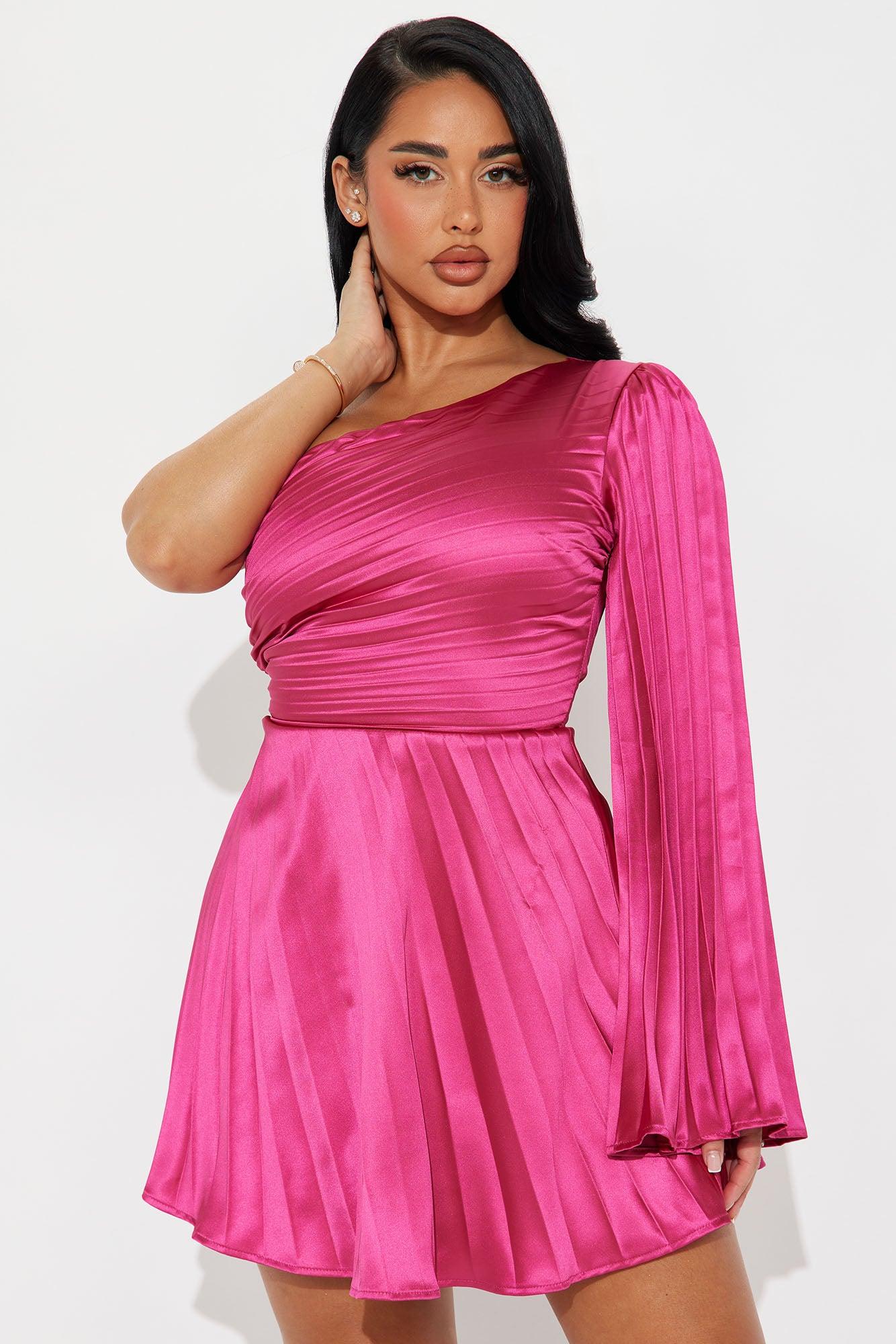 Molly Pleated Mini Dress - Magenta Product Image