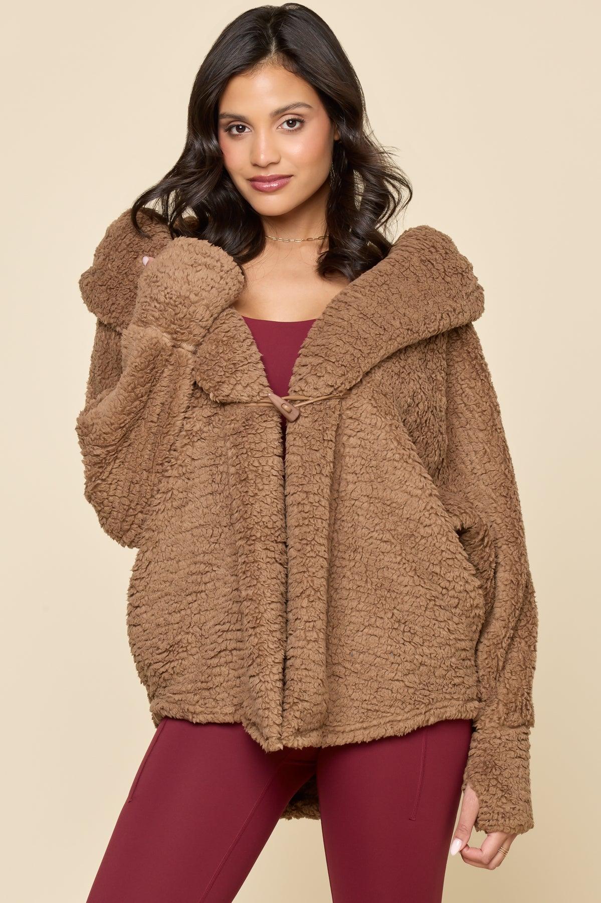 Faux Sherpa Cocoon Coat - Cool Grey Product Image