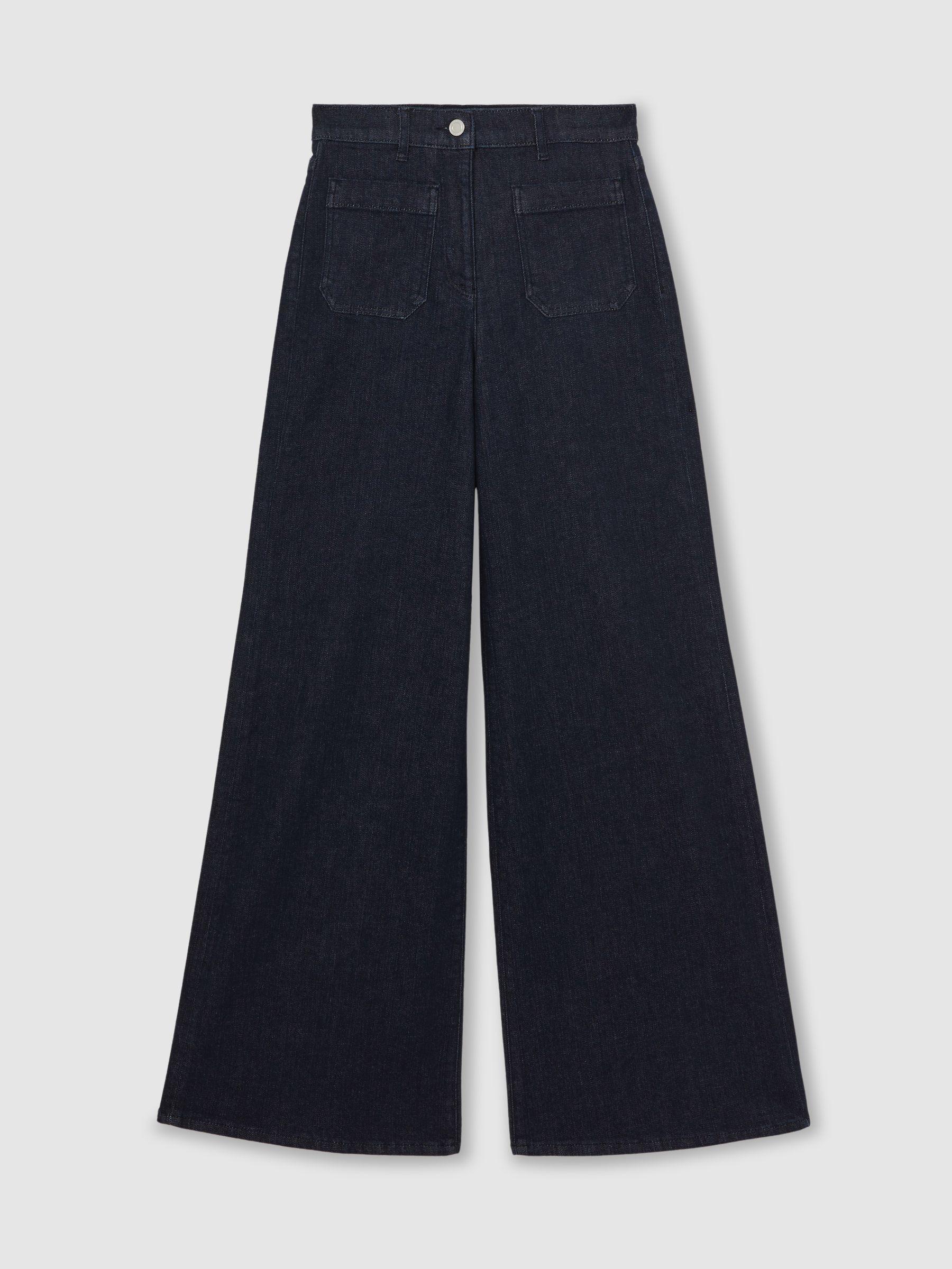Petite Patch Pocket Wide Leg Jeans in Dark Blue Product Image