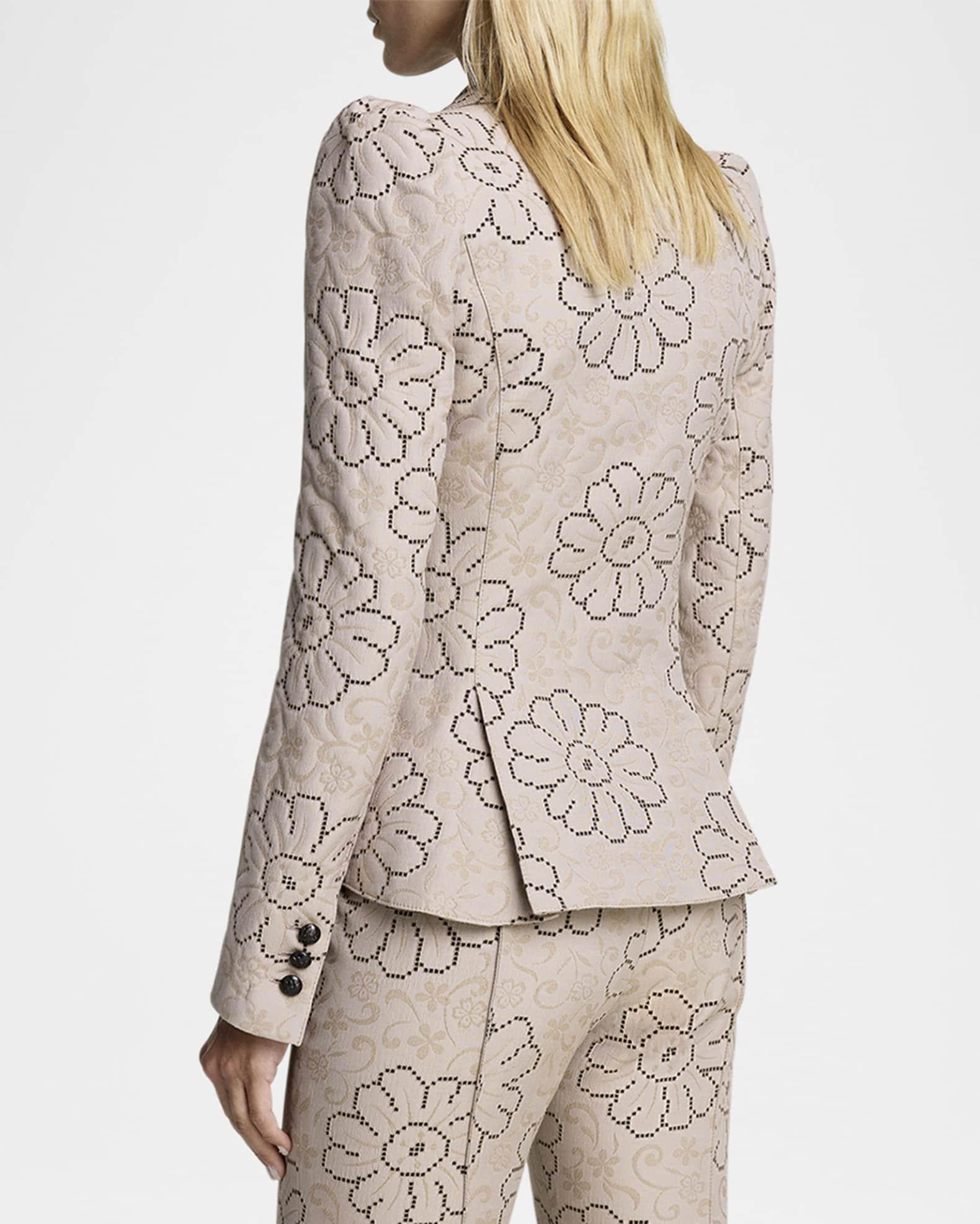 Floral Jacquard Puff-Sleeve Blazer Product Image