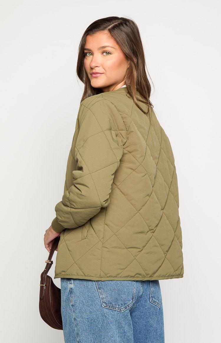 Steph Khaki Quilted Bomber Jacket Product Image
