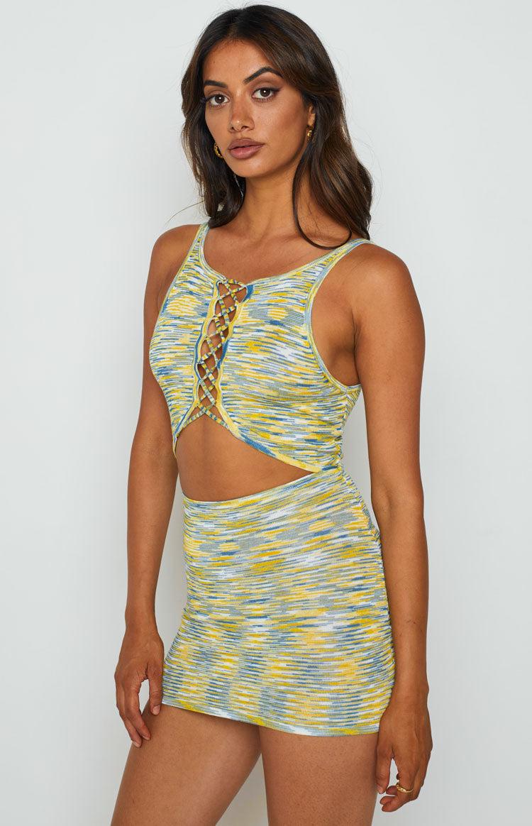 Georgie Yellow Lace Up Mini Dress Product Image